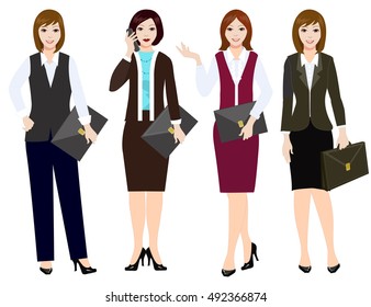  Office workers or business people in uniform. Girl in office clothes. Woman busy office work, isolated on white background.