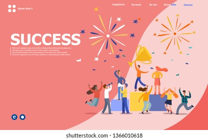 Office Workers Celebrating with Big Trophy. Business Team Success. Flat People Characters with Prize, Golden Cup.Vector illustration