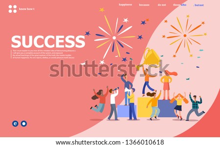 Office Workers Celebrating with Big Trophy. Business Team Success. Flat People Characters with Prize, Golden Cup.Vector illustration