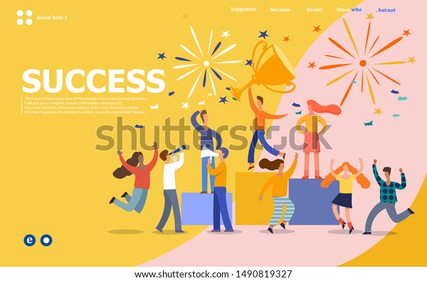 Office Workers Celebrating Big Trophy Business Stock Vector