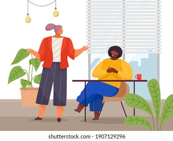 Office workers characters discussing matters. Business meeting and consideration of working issues. Consultation in the office of the chief. Business people communicating, sitting at a table