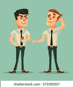 Office workers characters talking. Coffee break. Vector flat cartoon illustration