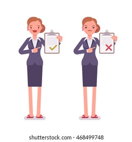 Office workers with clipboards. Women are in a formal wear. The set of characters isolated against the white background. Cartoon vector flat-style business illustration