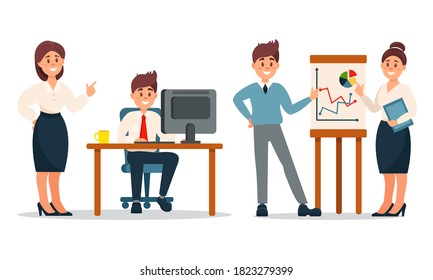 Office Workers Co-Arbeits- und Zusammenarbeitungs-Vektorgrafik-Set