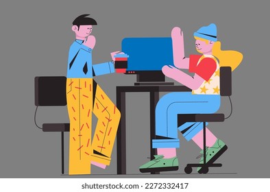 office workers with computer and coffee