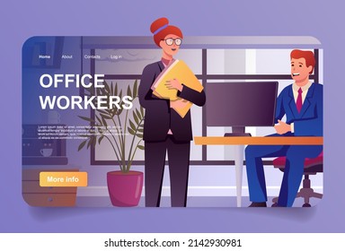 Office Workers Concept Cartoon Design Landing Stock Vector (Royalty ...