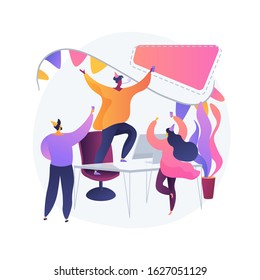 Office Workers, Coworkers Having Fun Together. Corporate Party, Special Event Celebration, Business Success. Company Staff, Colleagues In Festive Hats. Vector Isolated Concept Metaphor Illustration