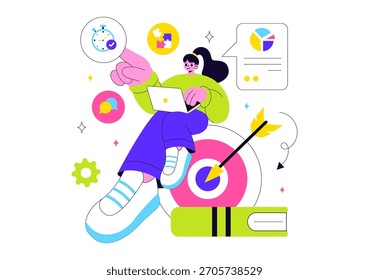 Office Workers Demonstrating Soft Skills Vector Illustration Such as Empathy, Communication, Idea Development, Teamwork, and Professional Growth