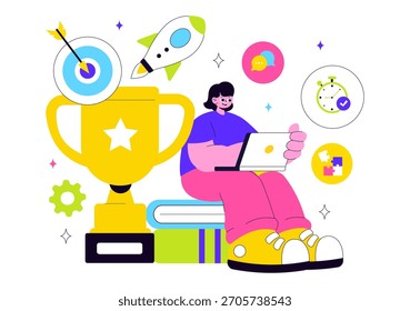 Office Workers Demonstrating Soft Skills Vector Illustration Such as Empathy, Communication, Idea Development, Teamwork, and Professional Growth