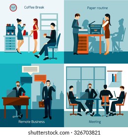 Office workers design concept set with business meeting and working routine icons isolated vector illustration