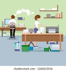 office workers are engaged in processing documents on the computer 