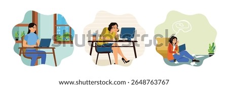 Office workers feel bored at work. Women are experiencing a creativity crisis. Women feel stressed, annoyed and frustrated when working in front of a computer.