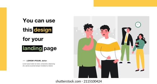 Büroangestellte tratschen über Kollegen aus. Männlicher Charakter erzählt Geheimnis für Freund flache Vektorgrafik. Kommunikation, Klatsch-Konzept für Banner, Website-Design oder Landing-Website