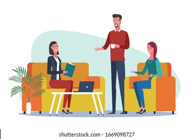 Office workers having conversation during coffee break