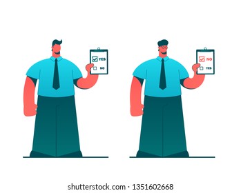 Office Workers Holding Documents (Approved and Denied). Abstract Style. Vector Illustration