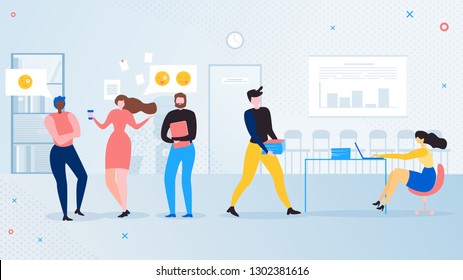 Office Workers Informal Communications Flat Vector Concept. Business Colleagues, Company Employee Talking in Office During Break Illustration. Shirking of Work, Lazy Workers, Chatters at Workplace