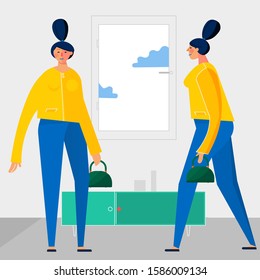 Office workers at office interior, managers, businessmen and businesswomen working together in the company. Vector illustration in trendy flat simple style