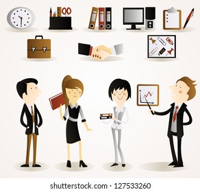 Office workers and office  items