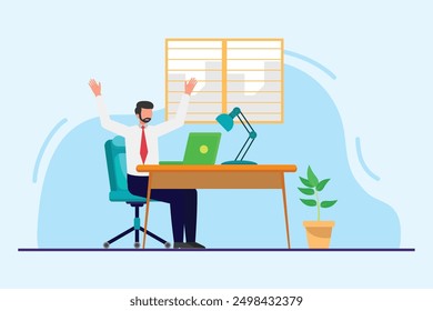 Office workers joy at work. Career, business achievement concept. Colored flat vector illustration isolated.	