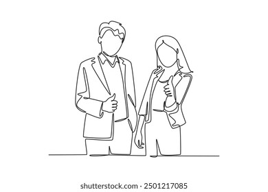 Office workers joy at work. Career, business achievement concept. Single line draw design vector graphic illustration.