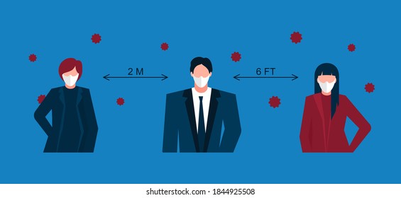 office workers keep their distance. Coronavirus social distancing. Keep distance.Back to office after quarantine lockdown