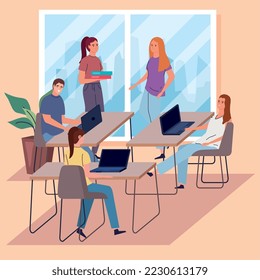 office workers meeting in workplace