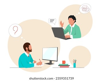 Office workers misunderstanding the task. Vector colourful illustration isolated on white background.