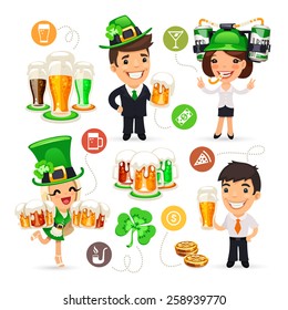 Office Workers on the Patrick's Day Party. Isolated on White Background.