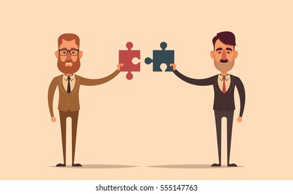 Office Workers with Puzzle. Vector Illustration