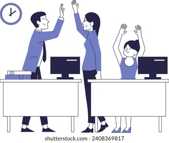 Office workers rejoice at the achieved result.