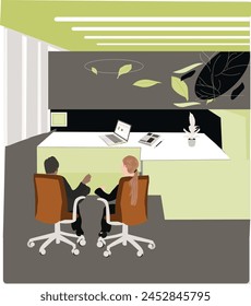 The office workers are relaxing and chilling in office cabin
