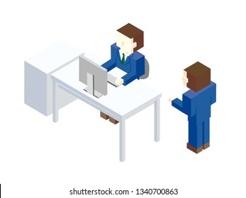 Office workers report to employees　isometric illustration