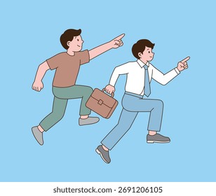 Oficinistas corriendo hacia adelante. Diseño de ilustración de línea mínima.