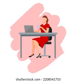 office workers sitting at desk and communicating or talking to each other. Dialogue or conversation between coworkers or employees at work. people women