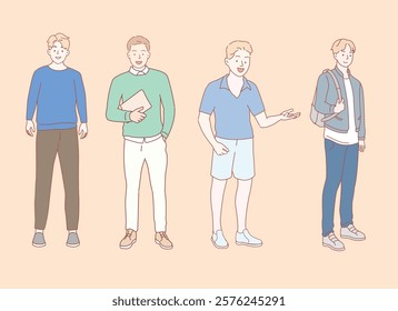 Office workers are standing in front of each other with a confident look. flat design style minimal vector illustration. Business team, collaboration, partnership concept. Business collaboration.
