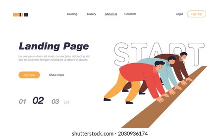 Office workers standing ready on start line isolated flat vector illustration. Cartoon employees competing in professional career race or sprint. Business competition and rivalry concept