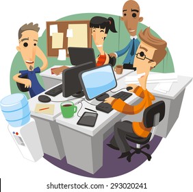 Office Workers in a Start Company Team Discussion Planning cartoon illustration