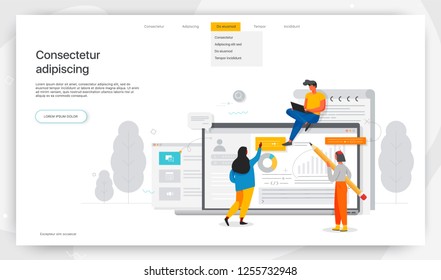 Office workers are studying the infographic, modern concept for web banners, websites, printed products, filling out resumes, hiring employees. Vector illustration 