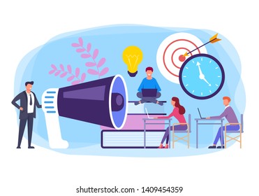 Office workers team characters working together. Business management concept. Vector flat cartoon graphic design banner poster illustration