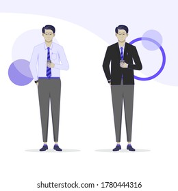 Trabajadores de oficina con su teléfono.