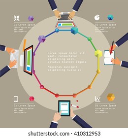 Office Workers top view business hands. Vector illustration.