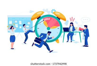 Office workers trying to done a task at Deadline. Time management,  teamwork, time planning concept.