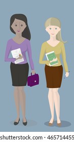 office workers , two women standing next