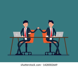 Office workers unity. Vector illustration business successful concept. Teamwork, Partnership, Happy flat cartoon character style design, Performed task
