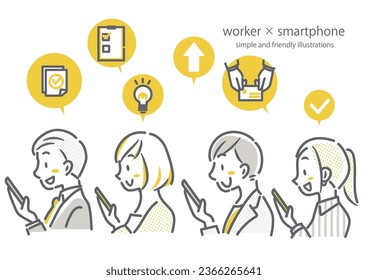 office workers using phone, simple illustration