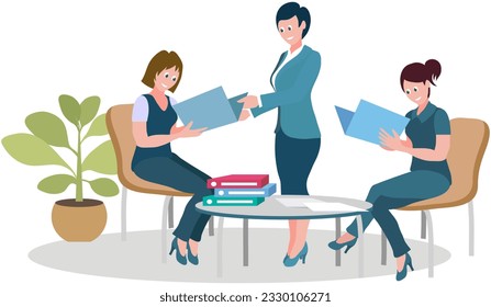 Office workers. Vector illustration. A business person embraces opportunities for growth and development The office workplace values diversity and inclusion Teamwork cultivates supportive