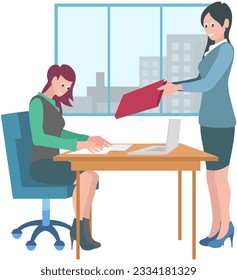 Office workers. Vector illustration. A business person embraces opportunities for growth and development The office workplace values diversity and inclusion Teamwork cultivates supportive