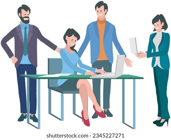 Office workers. Vector illustration. A business person negotiates deals and builds strategic partnerships The office workplace encourages creativity and innovation Teamwork fosters sense of belonging