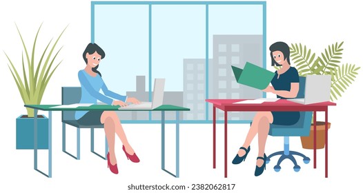 Office workers. Vector illustration. A business person identifies opportunities for business growth and expansion The office workplace emphasizes professionalism and mutual respect Teamwork fosters
