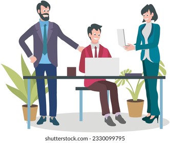 Office workers. Vector illustration. Office workers communicate effectively to streamline workflow Office work requires attention to detail and organizational skills A worker employee demonstrates
